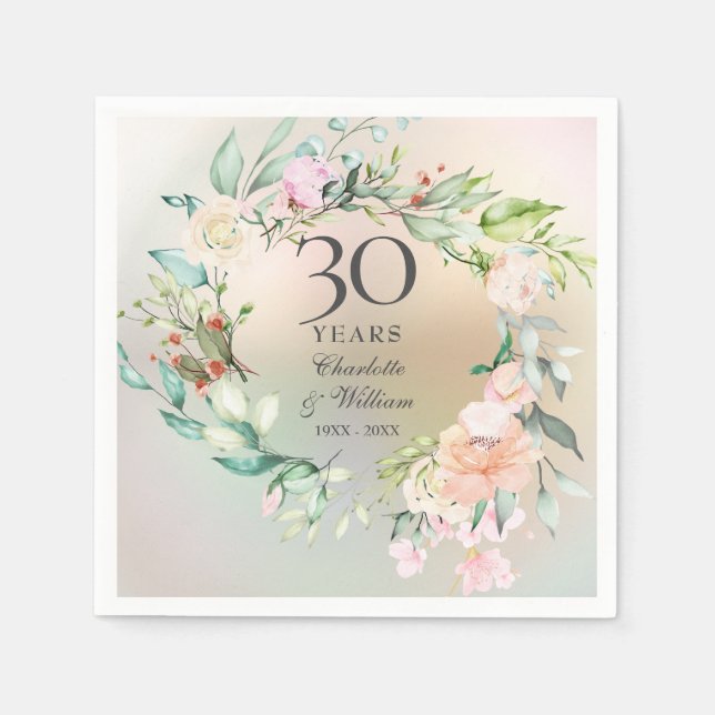 30th Wedding Anniversary Roses Garland Pearl Napkins (Front)