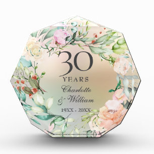 30th Wedding Anniversary Roses Garland Pearl Photo Block
