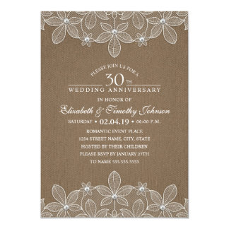 30th Wedding Anniversary Rustic Dark Burlap Lace Card