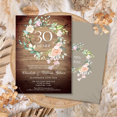 30th Wedding Anniversary Rustic Roses Greenery  Invitation