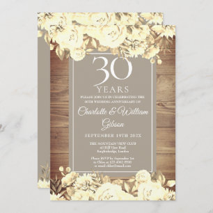 30th Wedding Anniversary  Rustic Roses Invitation