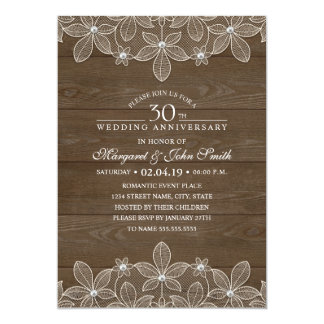 30th Wedding Anniversary Rustic Wood Country Lace Card