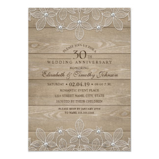 30th Wedding Anniversary Rustic Wood Vintage Lace Card