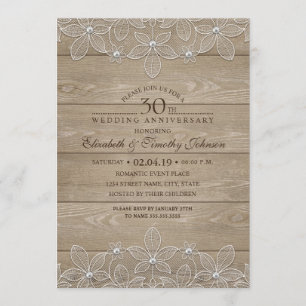 30th Wedding Anniversary Rustic Wood Vintage Lace Invitation