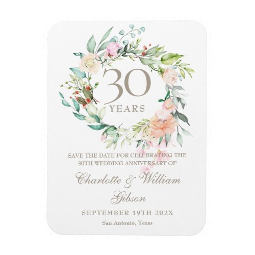 30th Wedding Anniversary Save the Date Floral Magnet