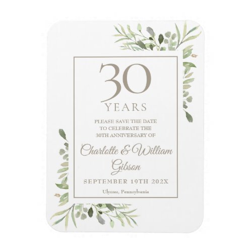 30th Wedding Anniversary Save the Date Greenery  Magnet