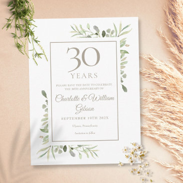 30th Wedding Anniversary Save the Date Greenery Postcard