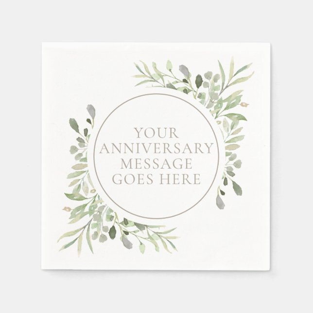 30th Wedding Anniversary Watercolor Greenery Napkins (Front)