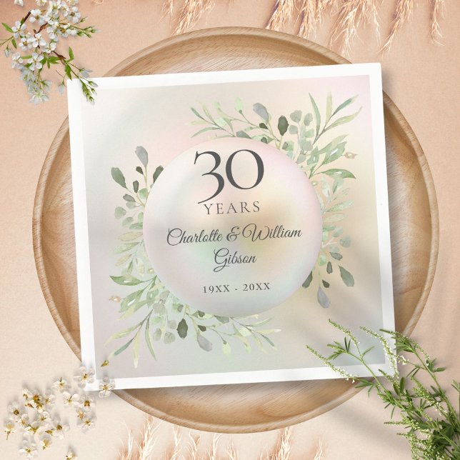 30th Wedding Anniversary Watercolor Greenery Pearl Napkins (30th Wedding Anniversary Watercolor Greenery Pearl Napkins)
