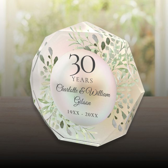 30th Wedding Anniversary Watercolor Greenery Pearl Photo Block (30th Wedding Anniversary Watercolor Greenery Pearl Photo Block)