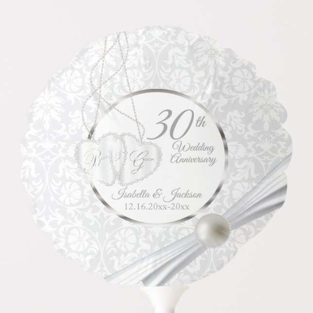 30th White Pearl Wedding Anniversary Balloon (Front)