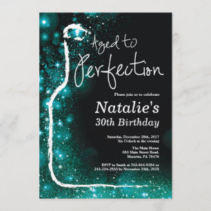 30th Wine Birthday Aged to Perfection Teal Invitation