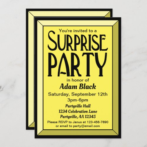 30th Yellow Art Deco Photo Birthday Surprise Party Invitation