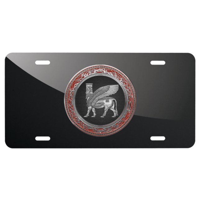 [310] Assyrian Winged Bull - Silver Lamassu License Plate (Front)