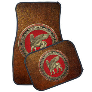 [310] Assyrian Winged Lion - Gold Lamassu Car Floor Mat