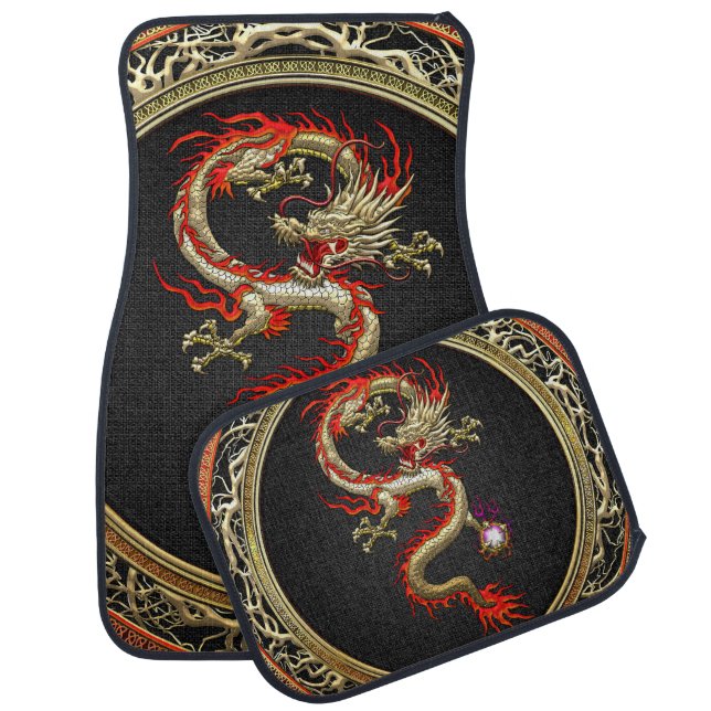 [310] Golden Chinese Dragon Fucanglong Car Floor Mat (Set)