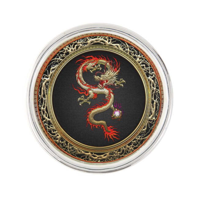 [310] Golden Chinese Dragon Fucanglong Lapel Pin (Front)