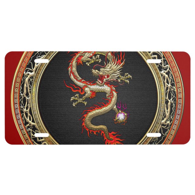 [310] Golden Chinese Dragon Fucanglong License Plate (Front)