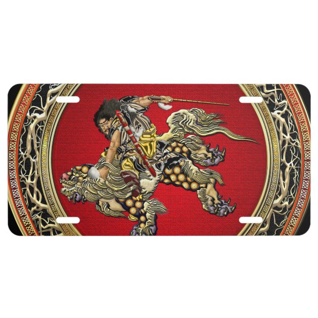 [310] Hokusai - Shoki Riding Shishi Lion License Plate (Front)