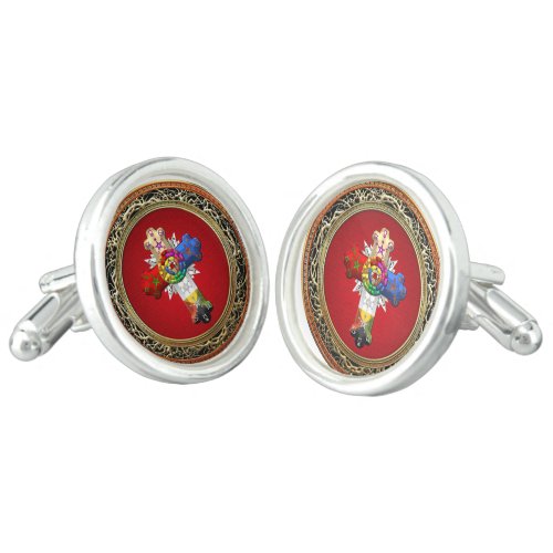 310 Rosy Cross Rose Croix on Red  Gold Cufflinks