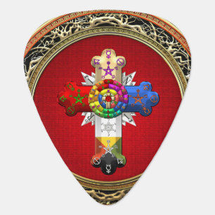 [310] Rosy Cross (Rose Croix) on Red & Gold Guitar Pick