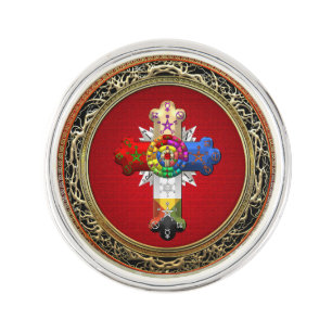 [310] Rosy Cross (Rose Croix) on Red & Gold Lapel Pin