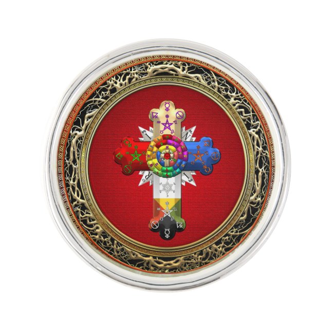 [310] Rosy Cross (Rose Croix) on Red & Gold Lapel Pin (Front)