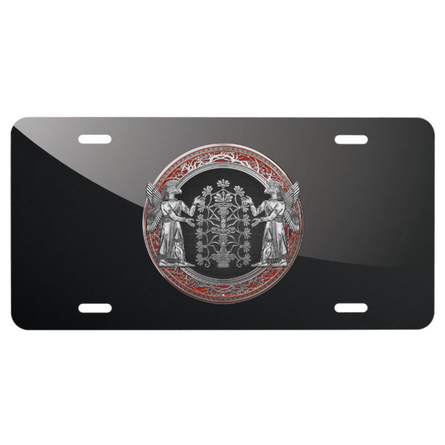 [310] Two Silver Ninurtas with Tree of Life License Plate (Front)