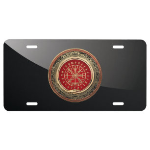[310] Vegvisir - Viking Gold Magic Runic Compass License Plate