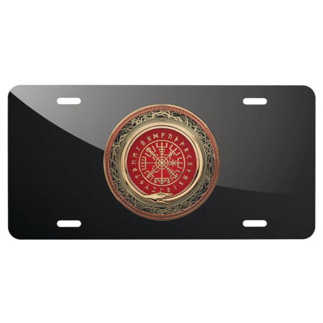 [310] Vegvisir - Viking Gold Magic Runic Compass License Plate (Front)