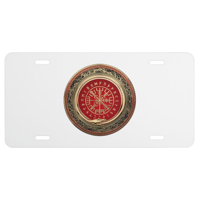 [310] Vegvisir - Viking Gold Magic Runic Compass License Plate (Front)