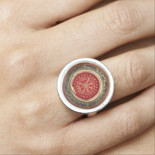 [310] Vegvisir - Viking Gold Magic Runic Compass Ring