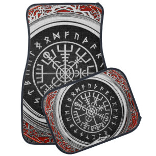 [310] Vegvisir - Viking Silver Magic Runic Compass Car Floor Mat