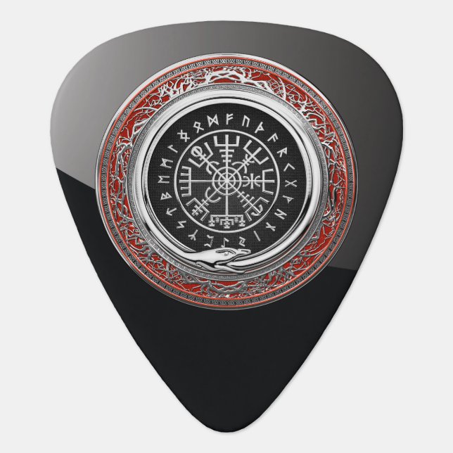 [310] Vegvisir - Viking Silver Magic Runic Compass Guitar Pick (Front)