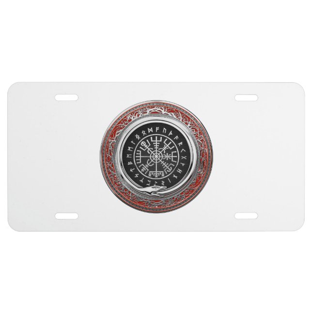 [310] Vegvisir - Viking Silver Magic Runic Compass License Plate (Front)