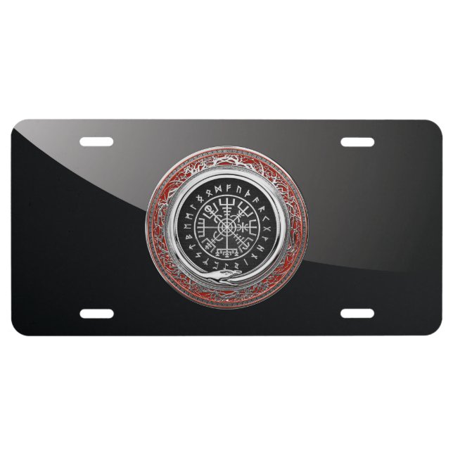 [310] Vegvisir - Viking Silver Magic Runic Compass License Plate (Front)