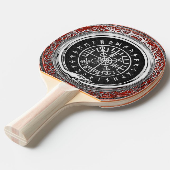 [310] Vegvisir - Viking Silver Magic Runic Compass Ping Pong Paddle (Back Angle)