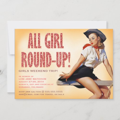 311 All Girl Round_up Cowgirl Pinup Girl Sparkle Invitation