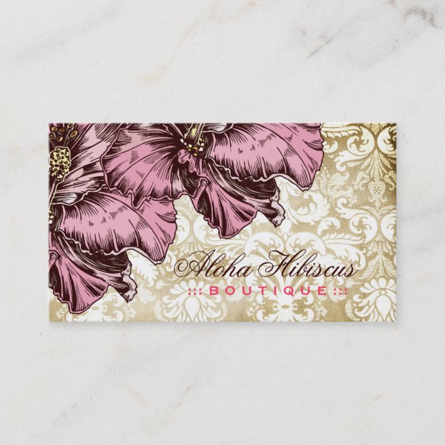 311-Aloha Hibiscus Vintage Damask Business Card (Front)