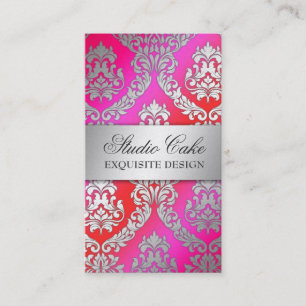 311 Alonnah Damask Cherry Cake Pink & Red Business Card