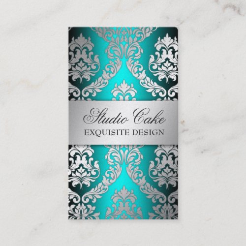 311 Alonnah Damask Island Aqua Green Metallic Business Card