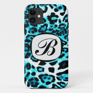 311 Aqua Blue Leopard Initial iPhone Cover
