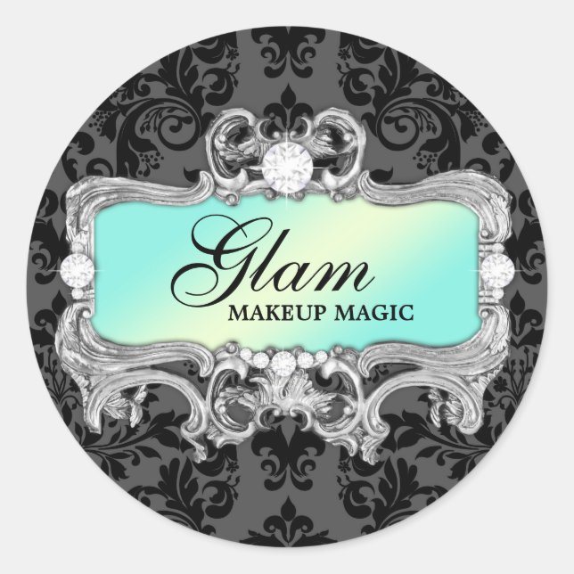311 Aqua Glam Crazy Sticker Black Damask (Front)