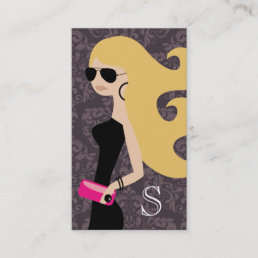 311 Aviator Fashionista Blonde Hot Pink Damask Business Card