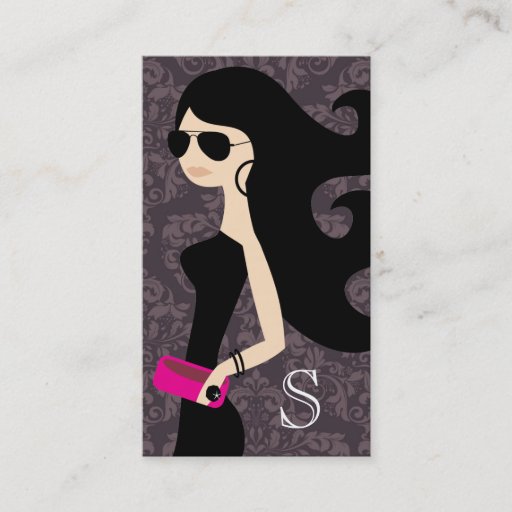 Customizable 311 Aviator Fashionista Brunette Hot Pink Damask Business Cards