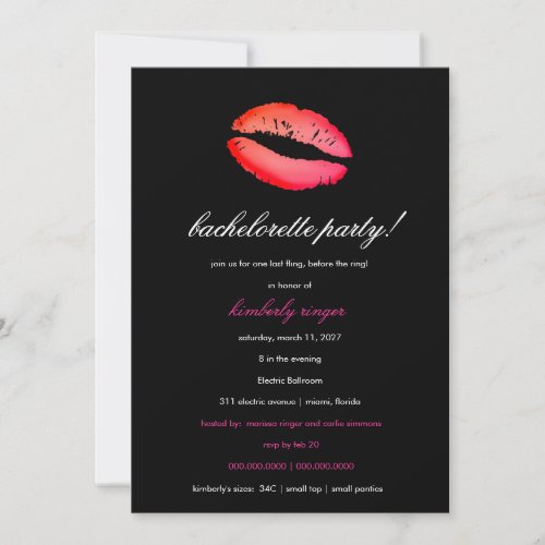 311-Bachelorette / Lingerie Party Invite RED
