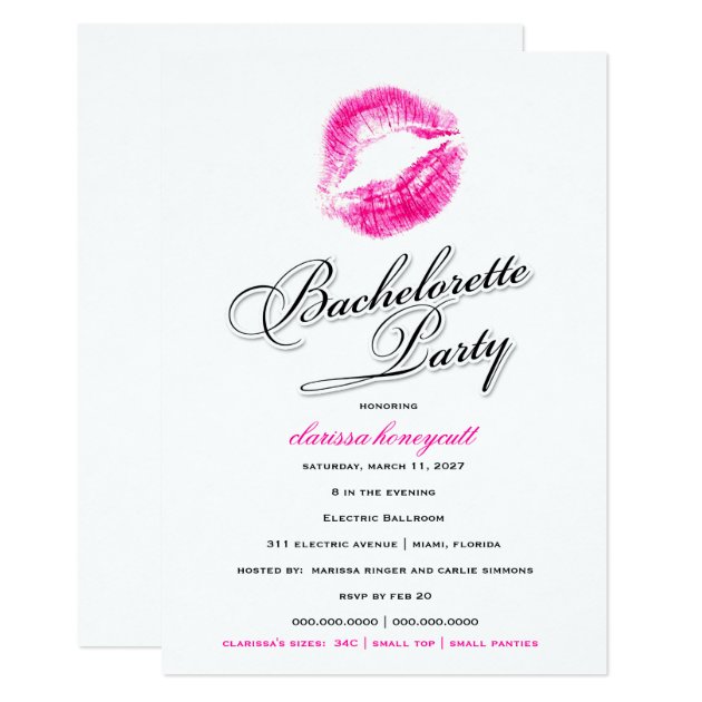 311-Bachelorette Party - Pink Kisses Invitation