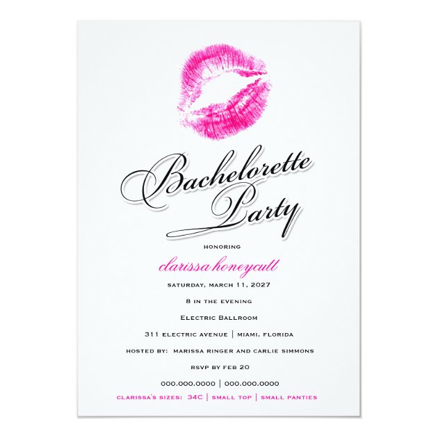 311-Bachelorette Party - Pink Kisses Invitation