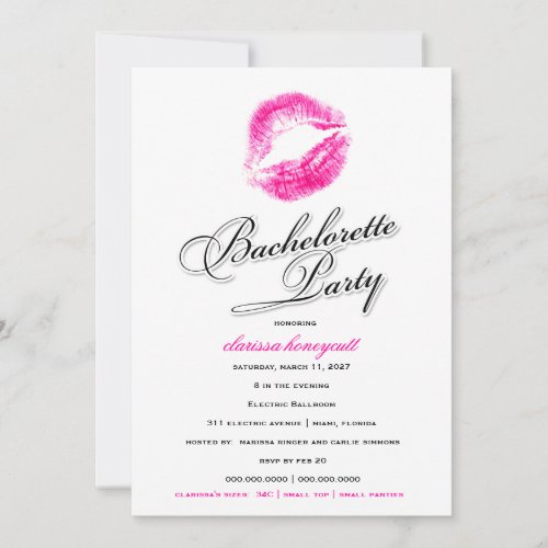 311-Bachelorette Party - Pink Kisses Personalized Invitations