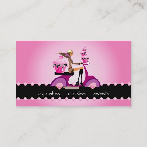 Bakery Business Card Zebra Cupcake Scooter
